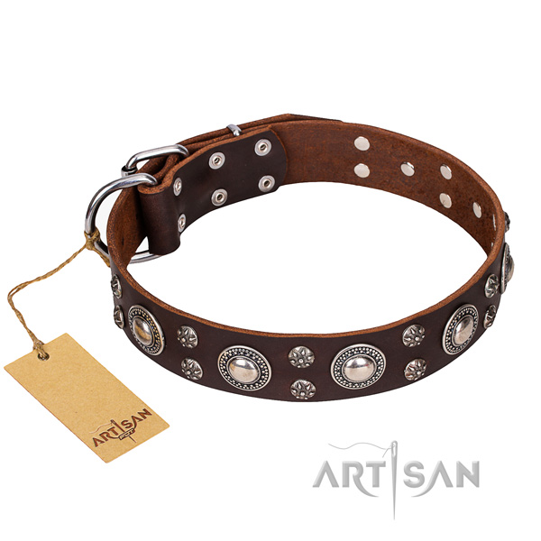 Indestructible leather dog collar with non-rusting hardware