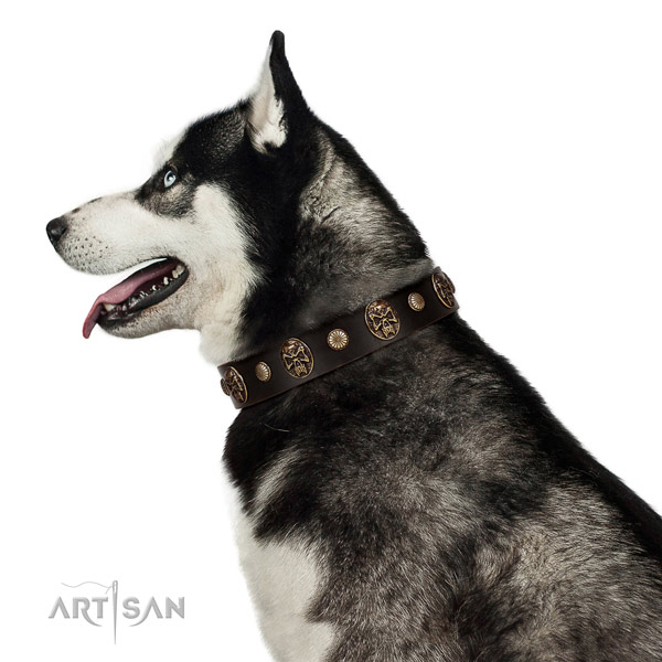 Perfect fit full grain genuine leather collar for your attractive doggie