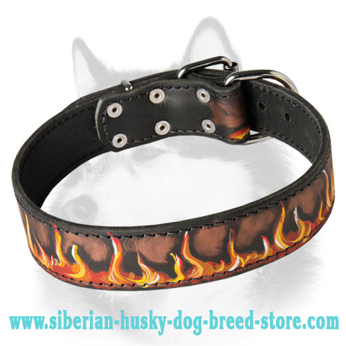 2 Ply Designer Dog Collar for Siberian Husky Breed [C79##1025 Flames  Leather Collar] : Siberian Husky harness,Siberian Husky muzzle,Siberian  Husky collar,dog leash,leads,tracking dog harnesses, Slip collars,fur saver  collars,leather collars,dog muzzles