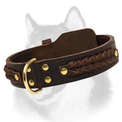 Perfect looking braided leather collar for Husky