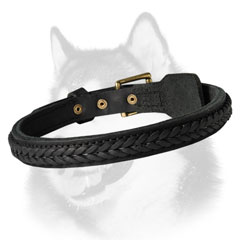 Siberian Husky leather dog collar 2 ply leather