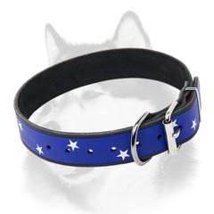 Siberian Husky leather dog collar handpainted
