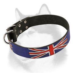 Lleather dog collar for Siberian Husky with Union Jack painting