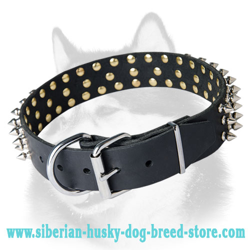Spiked Leather Dog Collar for Siberian Husky Breed