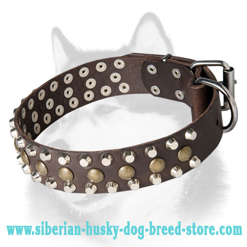 Studded Leather Dog Collar for Siberian Husky for Walking-in-Style