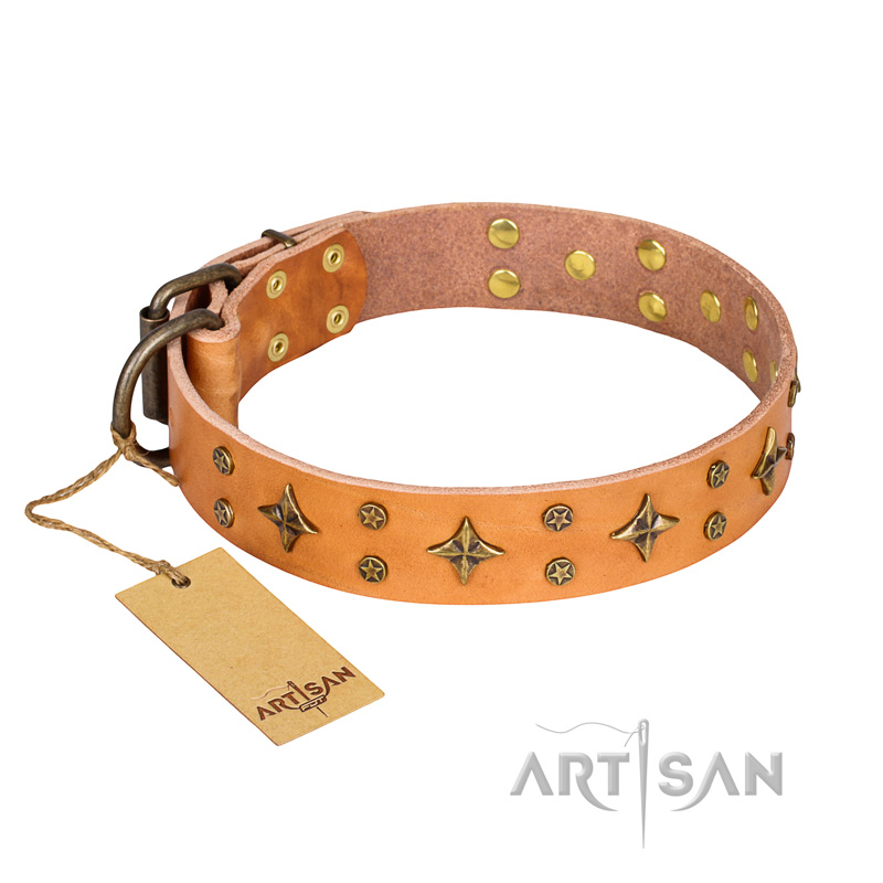 'Top-Flight' FDT Artisan Adorned Tan Leather Siberian Husky Collar