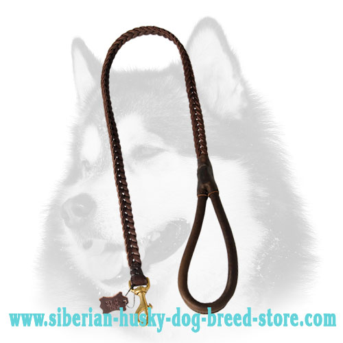 Braided Leather Dog Leashes for Siberian Husky with Rounded Handle