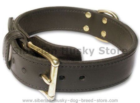 Heavy 2-Ply Leather Dog Collar for Siberian Husky