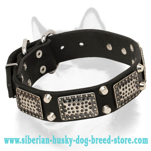 High Quality Fashion Leather Dog Collar for Siberian Husky with Plates and Cones