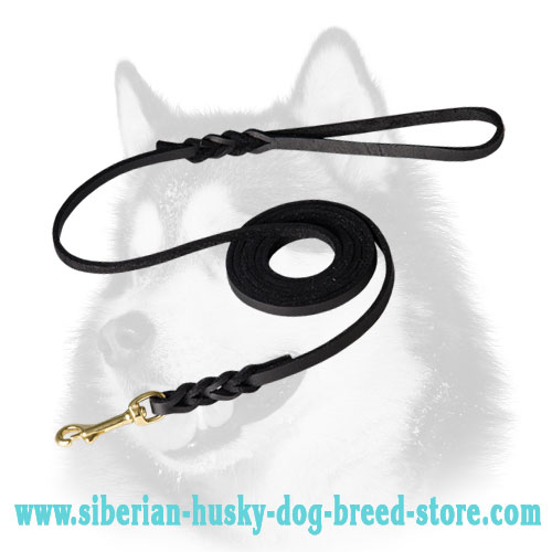 Soft Premium Leather Dog Leash for Siberian Husky with Braided Ends