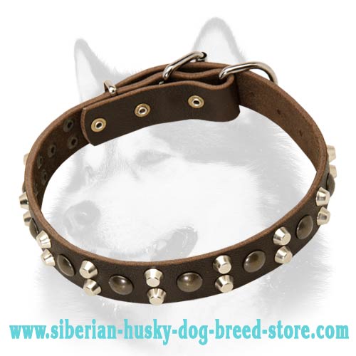 Leather Dog Collars with Studs and Pyramids for Siberian Husky
