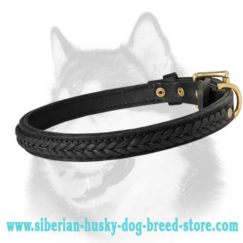 Amazing Leather Braided Dog Collar for Siberian Husky
