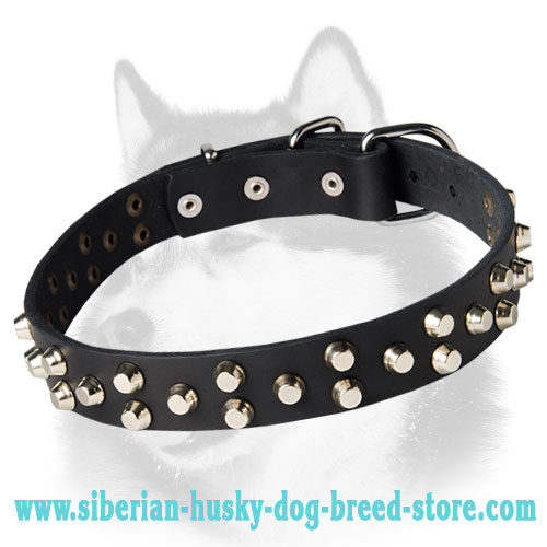 Small Pyramids Leather Dog Collar for Siberian Husky