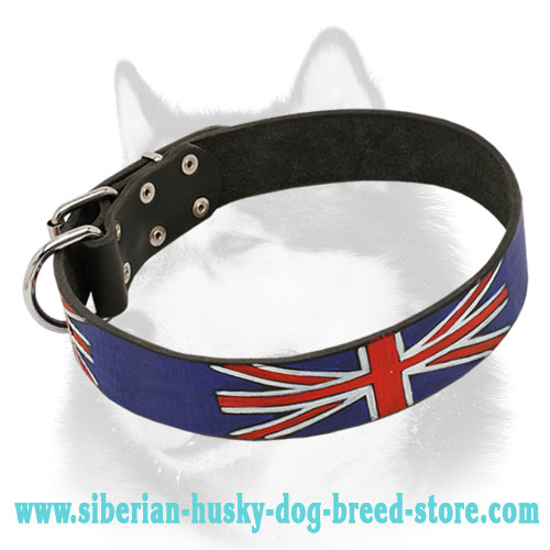 'Union Jack' Leather Siberian Husky Collar