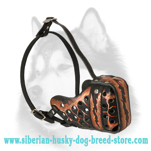 'Magma Painting' Leather Siberian Husky Muzzle