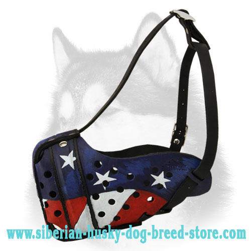 'True Patriot' Painted Leather Siberian Husky Muzzle - Click Image to Close