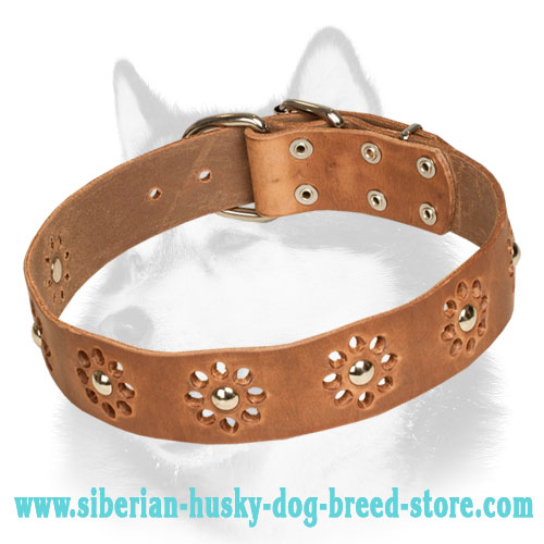 Splendid Dog Collar for Siberian Husky with Flowers - Click Image to Close