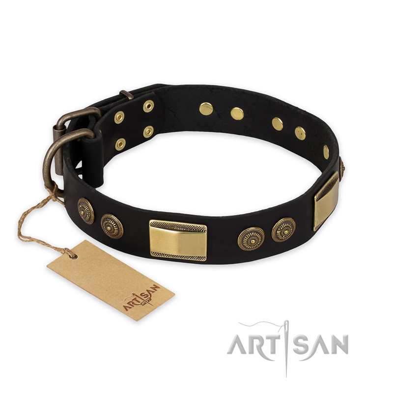 "Ancient Egypt" FDT Artisan Leather Siberian Husky Collar with Old Bronze Look Decorations