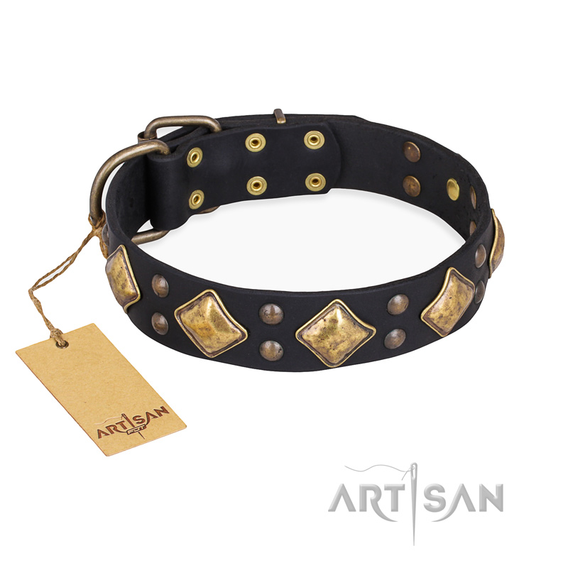 "Fancy-Schmancy" FDT Artisan Studded Leather Siberian Husky Collar - Click Image to Close