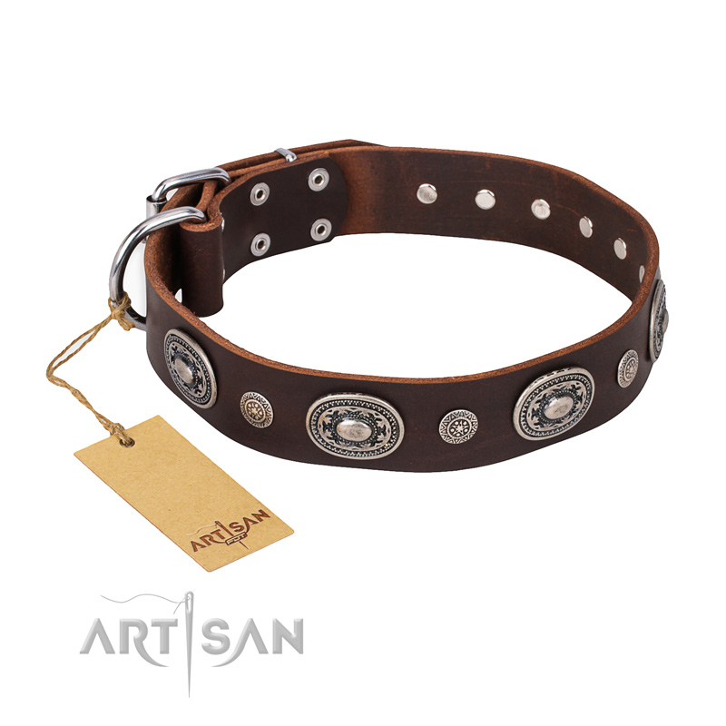 "Extra Pizzazz" FDT Artisan Adorned Brown Leather Siberian Husky Collar