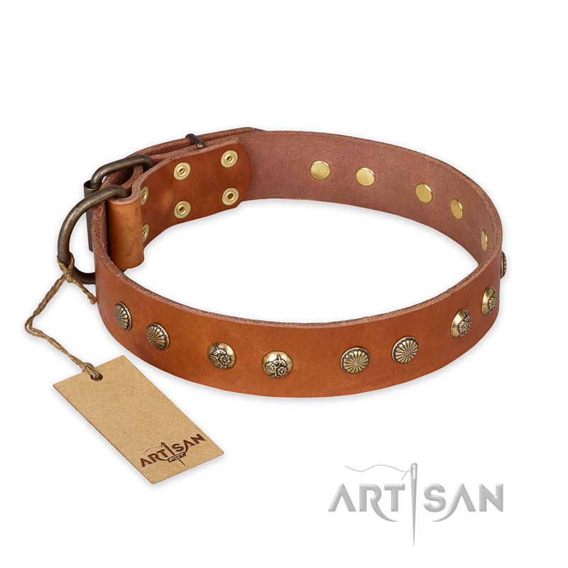 "Spring Flavor" FDT Artisan Adorned Leather Siberian Husky Collar with Old Bronze-Plated Engraved Studs