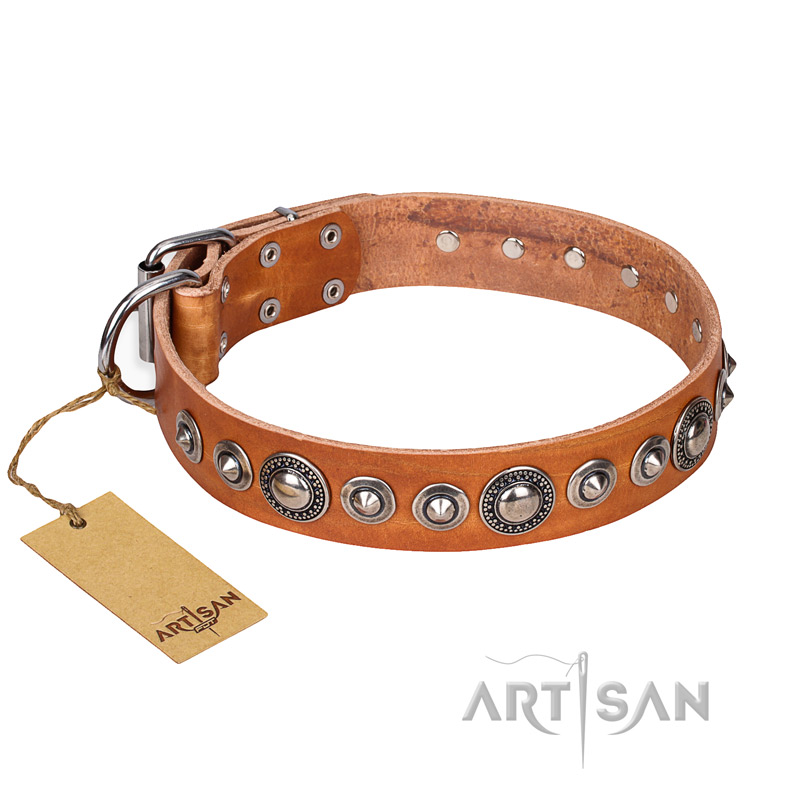 "Daily Chic" FDT Artisan Tan Leather Siberian Husky Collar with Decorations