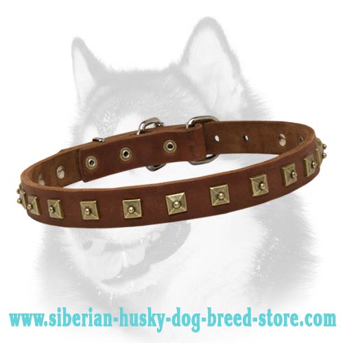 Siberian Husky Leather Collar with Square Studs Decoration