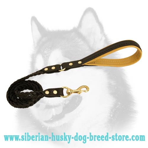 Siberian Husky leather dog leash braided
