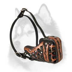 Painted Siberian Husky muzzle of genuine leather