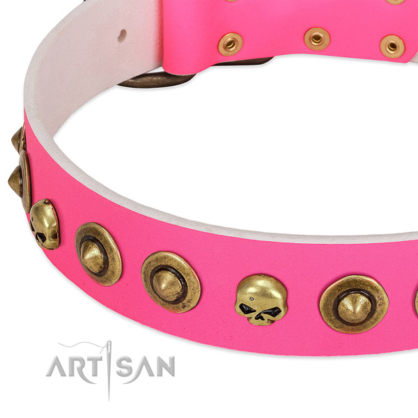 Incredible decorations on full grain natural leather collar for your canine