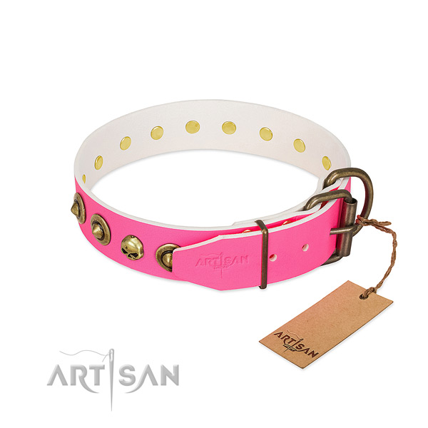 Natural leather collar with top notch studs for your canine
