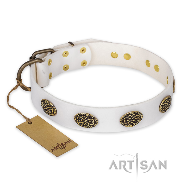 Designer full grain genuine leather dog collar with strong D-ring