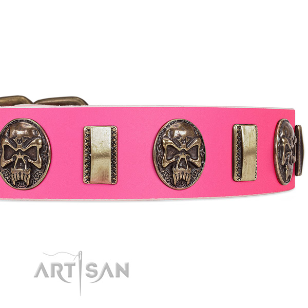 Strong decorations on genuine leather dog collar for your doggie