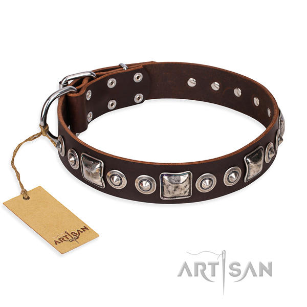 Leather dog collar made of best quality material with rust resistant hardware