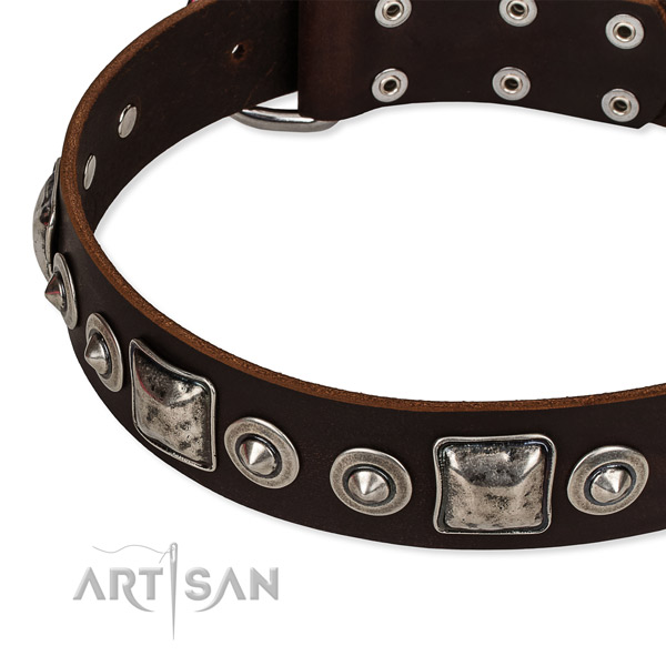 Genuine leather dog collar made of soft material with embellishments