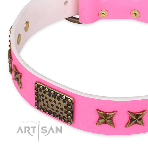 Full grain genuine leather collar with corrosion resistant traditional buckle for your attractive doggie