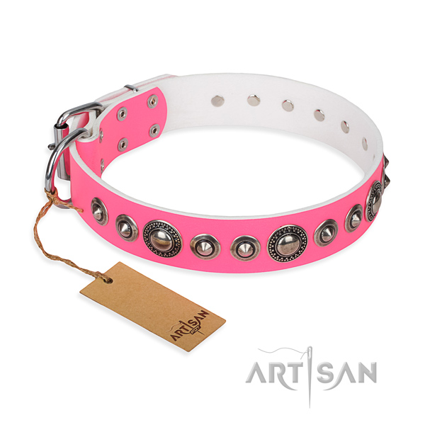 Natural genuine leather dog collar made of high quality material with corrosion proof buckle