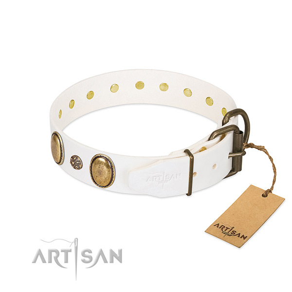 Handy use gentle to touch full grain genuine leather dog collar