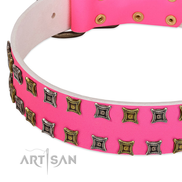 Full grain genuine leather dog collar with incredible decorations