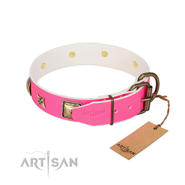 Rust resistant hardware on full grain genuine leather collar for walking your canine