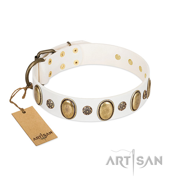 Handy use top notch full grain natural leather dog collar