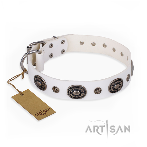 Flexible natural genuine leather collar crafted for your four-legged friend