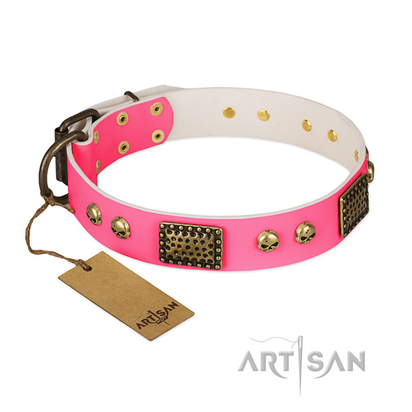 Easy adjustable full grain leather dog collar for daily walking your doggie