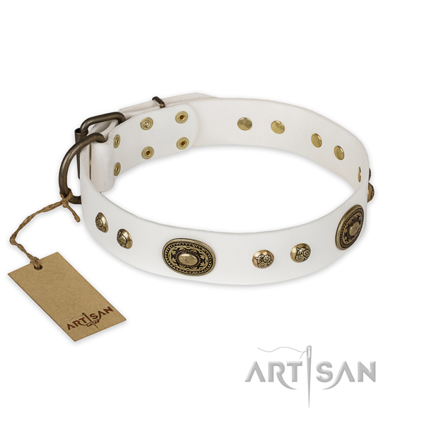 Stylish natural genuine leather dog collar for comfy wearing