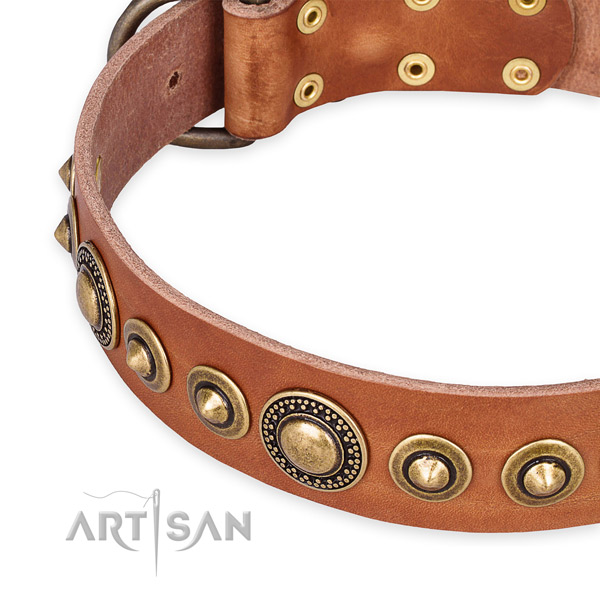 High quality natural genuine leather dog collar handmade for your lovely dog