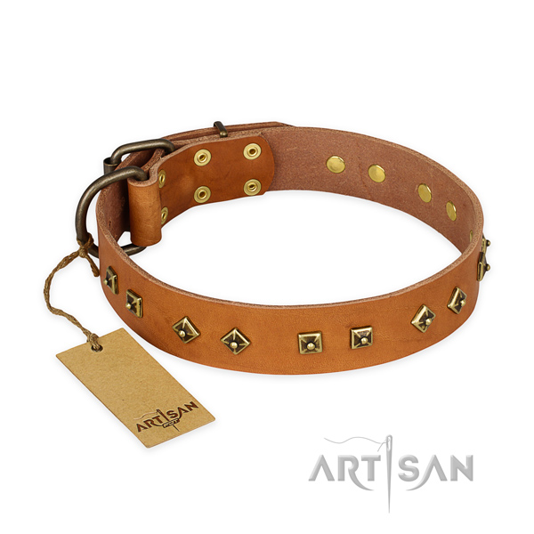 Comfortable full grain genuine leather dog collar with corrosion proof hardware