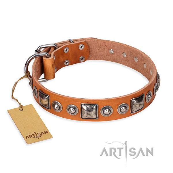 Leather dog collar made of quality material with corrosion proof buckle