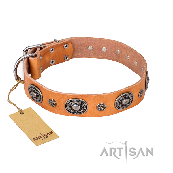 Quality full grain natural leather collar made for your four-legged friend