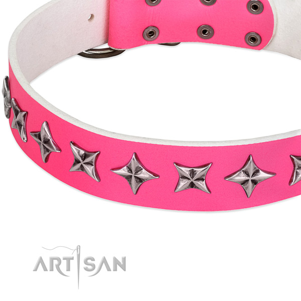 Easy wearing studded dog collar of finest quality full grain natural leather