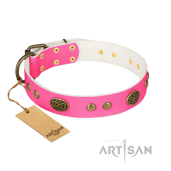 Strong studs on full grain genuine leather dog collar for your dog